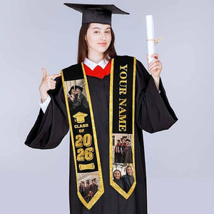 Custom Graduation Stole Class of 2026 Customized Congratulations Sash with Photo Name School Graduation Gift