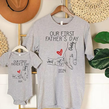 Personalized Our First Father Day Together Matching Shirts, Dad and Baby Matching Outfits Shirts, Bodysuit Baby