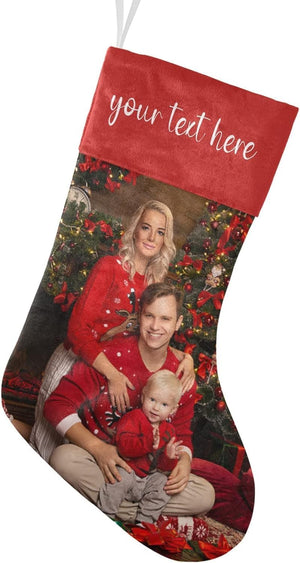 Customizable Christmas Stocking with Name Photo, Personalized Christmas Stockings Gifts & Decorations for Family Holiday Xmas Party