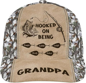 Hooked On Being Dad Grandpa Personalized Dad Daddy Grandpa Classic Cap Custom Fathers Day Baseball Cap Best Dad Ever Baseball Hat Gifts