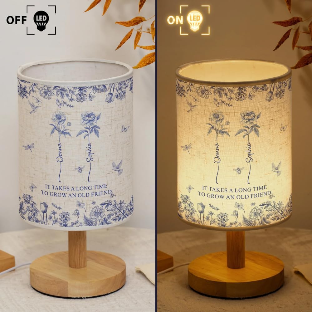 It Takes A Long Time To Grow An Old Friend - Custom Birth Flower Toile De Jouy - Personalized Fabric Lamp, Birth Flower Grow An Old Friend Bestie - Personalized Birth Months Flower Lamp Gifts