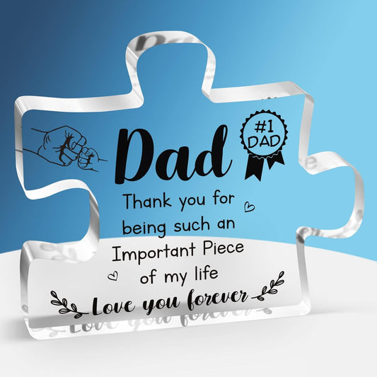 Gifts for Dad - Delicate Dad Birthday Gifts from Daughter Son - Engraved Acrylic Block Puzzle Piece Decorations Thanksgiving Christmas Birthday Gifts for Dad, Ideas