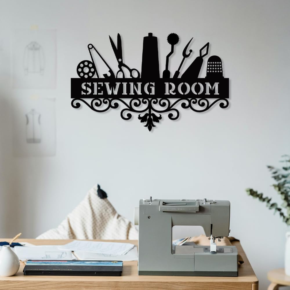 Custom Sewing Sign, Quilting Decor - Custom Name's Sewing Room Metal Sign for Mom, Grandma - Home Sewing Room Wall & Tabletop