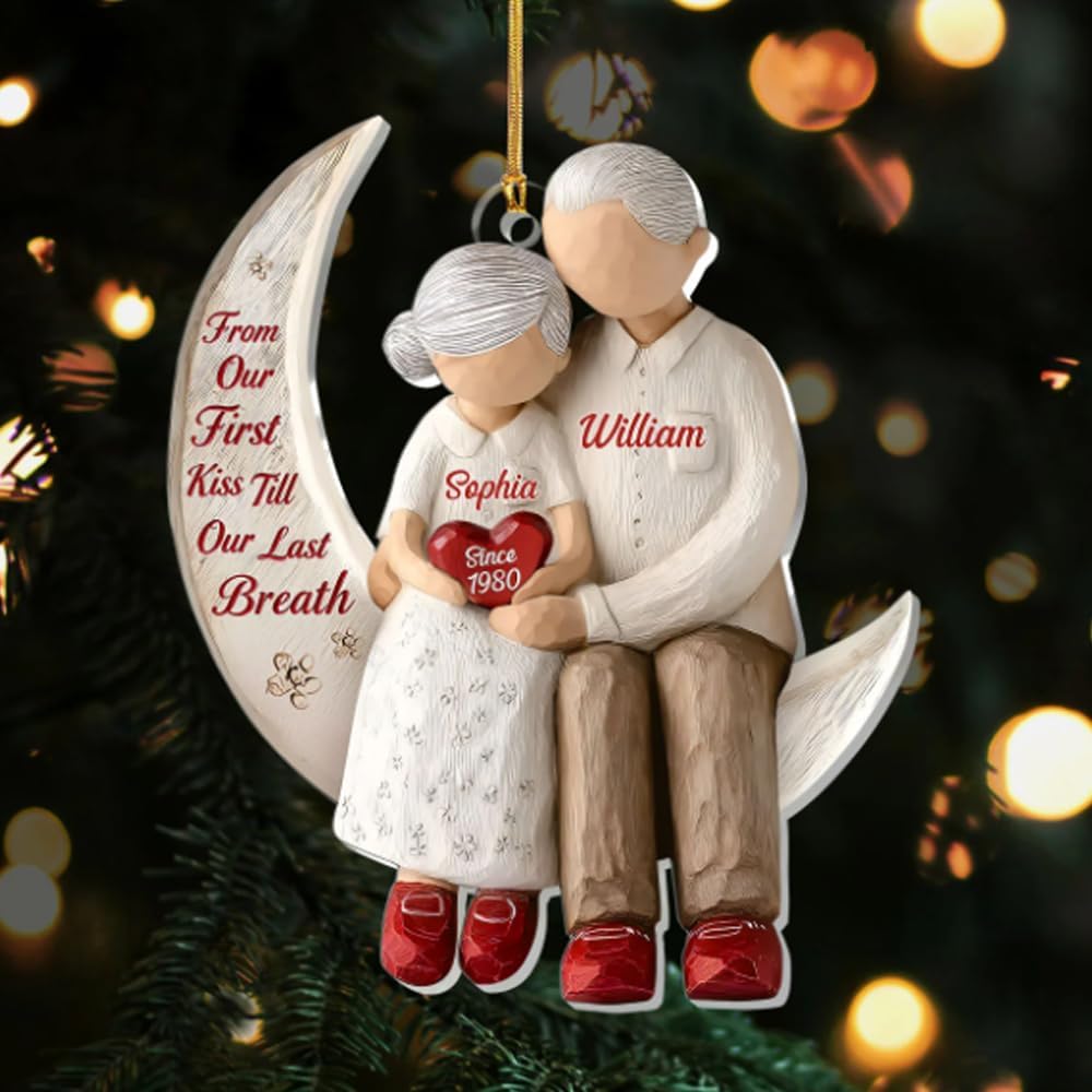 Personalized from Our First Kiss Till Our Last Breath Acrylic Ornament, Custom Love Keepsake, Romantic Couples Gift, Anniversary Christmas Decoration