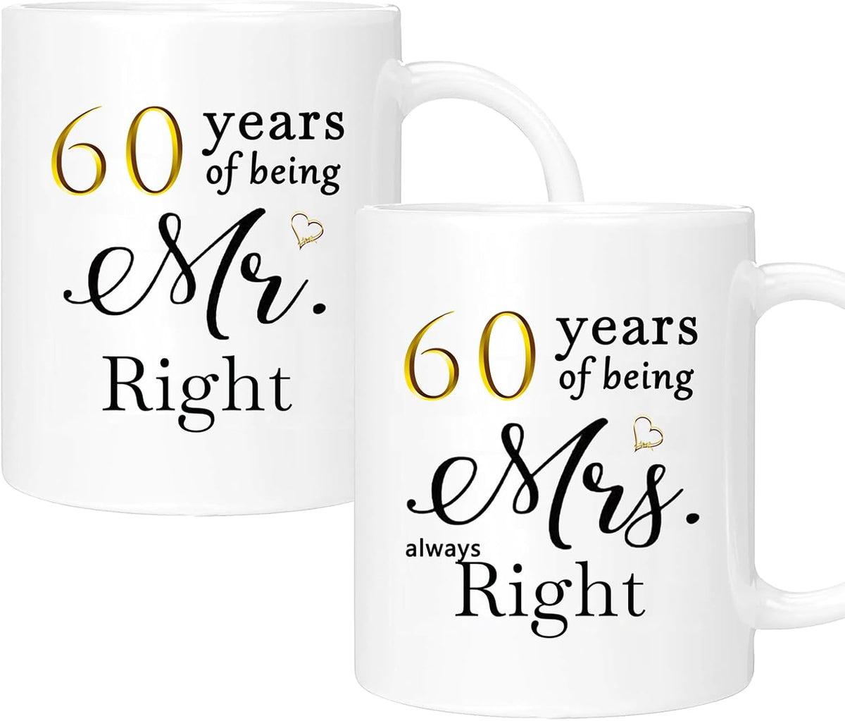 Custom Year Wedding Gifts for Couple, 60th Anniversary Ideal Gifts for Wife Husband Parents Couple Grandparents, Custom Year Anniversary Engagement Gifts for couple, Anniversary Coffee Mug