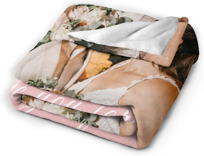 Custom Blanket with Picture Text, Personalized 1 Photo Blanket, HD Printing Customized Flannel Throw Blanket Gifts for Mom Dad Couple Girlfriend Boyfriend Wife Husband Christmas