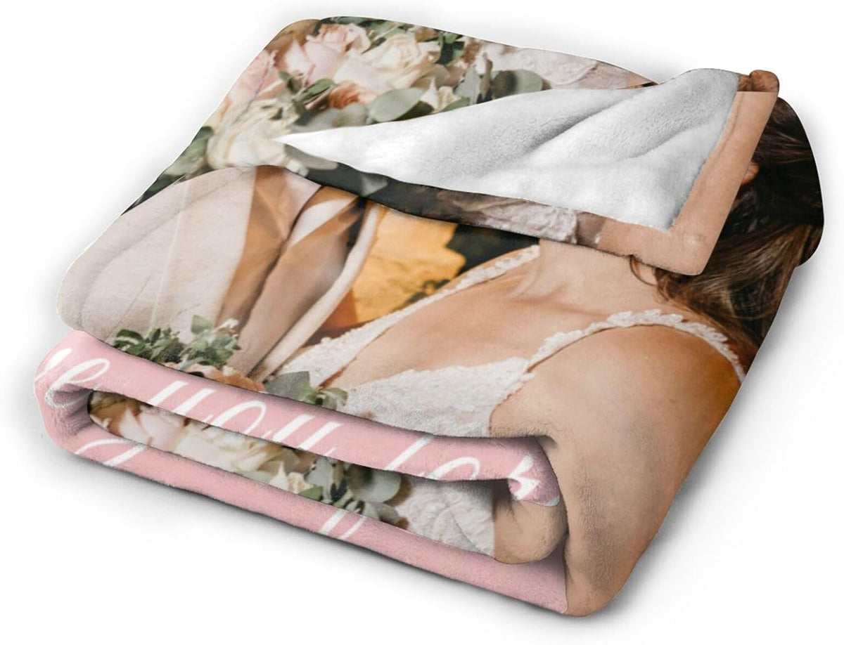 Custom Blanket with Picture Text, Personalized 1 Photo Blanket, HD Printing Customized Flannel Throw Blanket Gifts for Mom Dad Couple Girlfriend Boyfriend Wife Husband Christmas