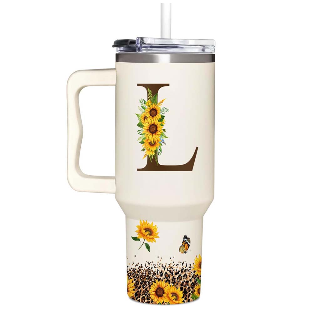 Personalized Birthday Gifts For Women - Sunflowers Monogrammed Cup For Boss Day, Christmas - Customized Gifts For Women, Mom, Wife, Coworkers, Boss Lady, Her - Custom Tumbler With Handle