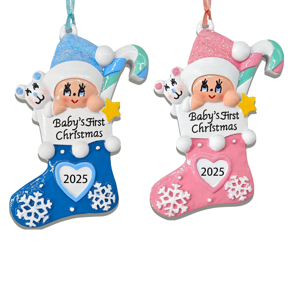 Baby's First Christmas Ornament 2025,Babys First Christmas Stocking Ornaments for Boy and Girls Personalized Babies Gifts My 1st Xmas Ornaments 2025 Window Tree Crib Fireplace Xmas Tree Decorations