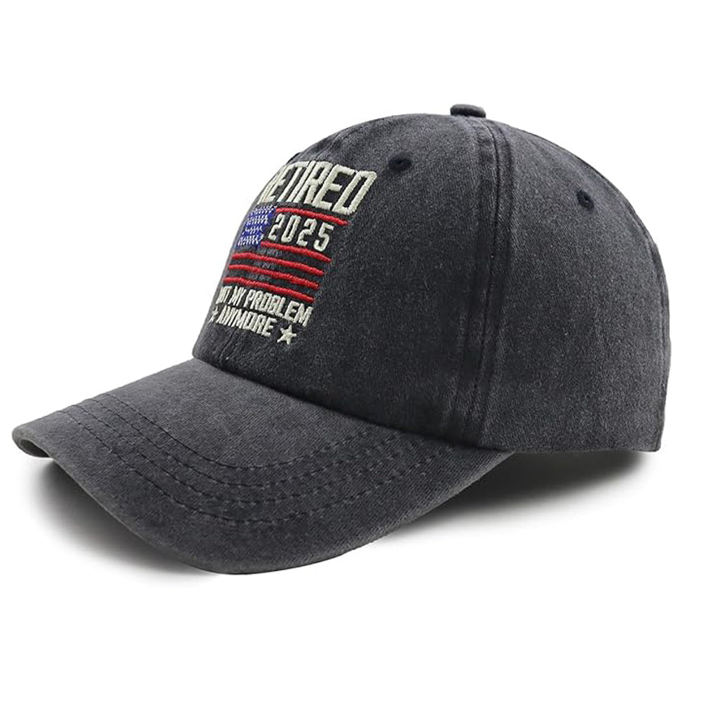 Retired 2025 Not My Problem Anymore with American Flag Hat Adjustable Embroidered Cotton Denim Retirement Baseball Cap