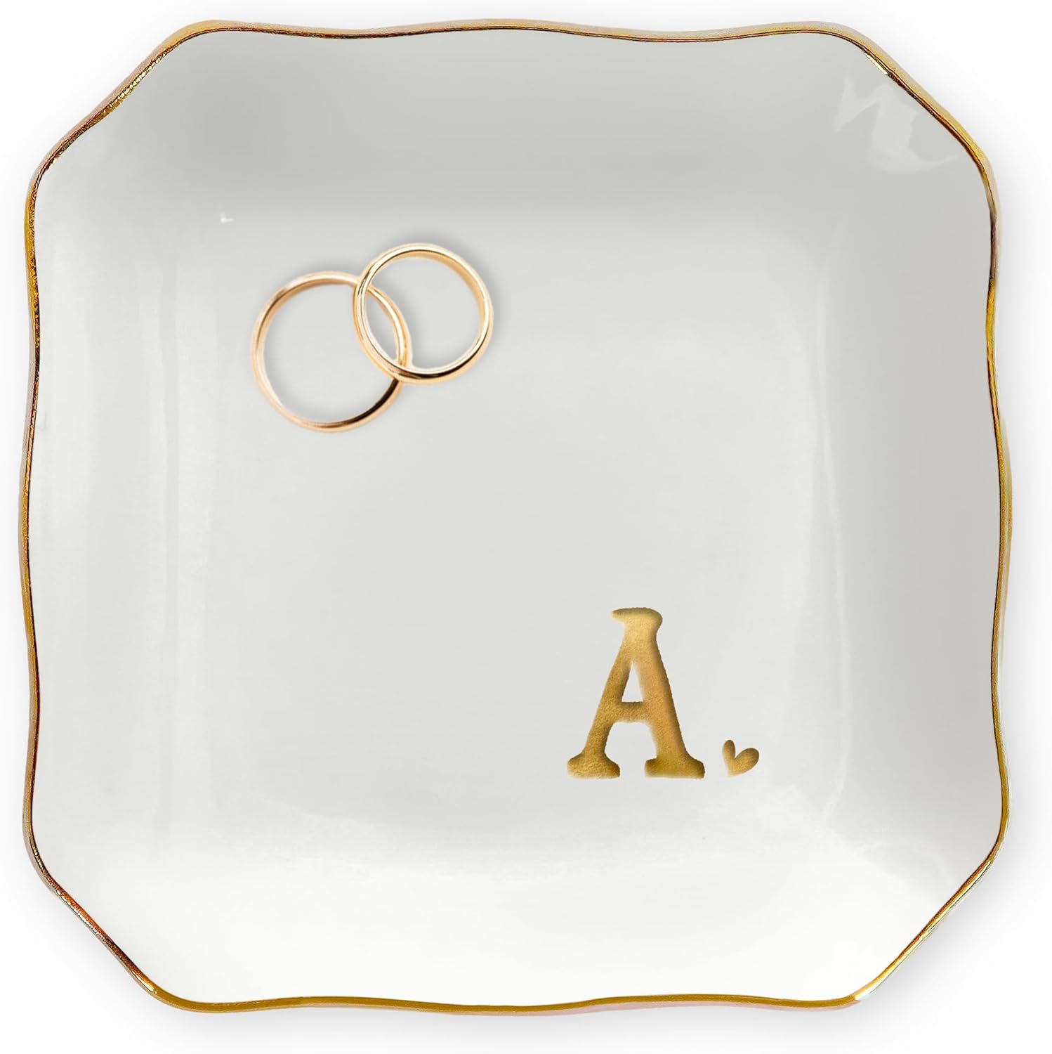 Birthday Gifts for Women - Initials Ceramic Jewelry Dish Tray Letter A - Engagement Wedding Bridal Shower Gifts for Bride, Bridesmaid Gift, Birthday Gift for Her Teacher Friend