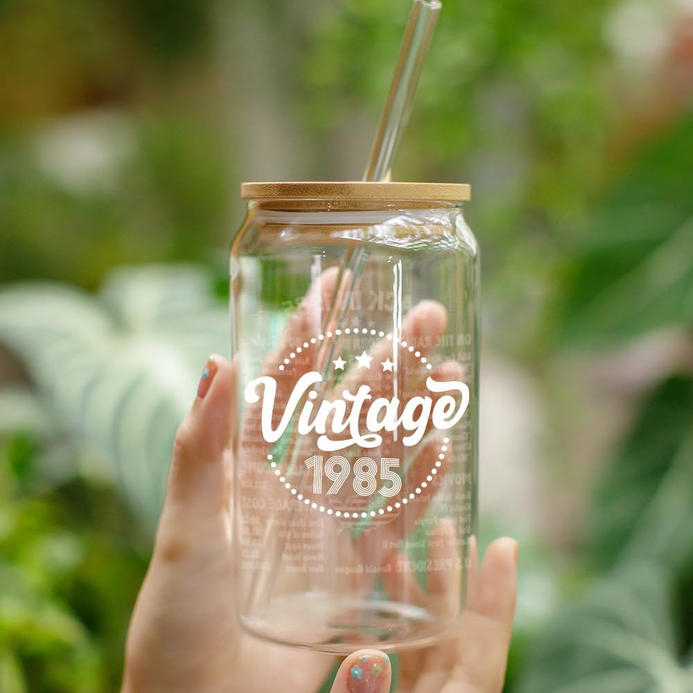 40th Birthday Gifts For Women, Her - 1985 40th Birthday Decorations For Women - 40 Year Old Gifts For Her, Mom, Wife, Sister, Friends - 11oz 16 oz 20 oz Coffee Glass