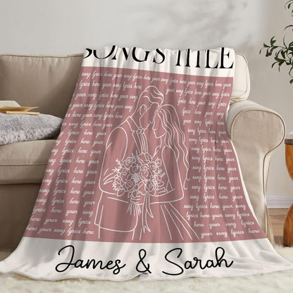 Personalized Song Lyrics Blanket Custom Couple Gift with Names, Favorite Song & Photo Romantic Line Art Style Throw for Him or Her Anniversary or Valentine s Gift for Husband or Wife
