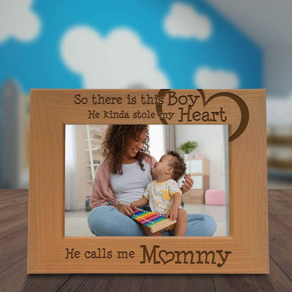 So There is This Boy He Calls me Mommy - Natural Engraved Wood Photo Frame Mother and Son Gifts, Mother's Day, Best Mom Ever, New Baby