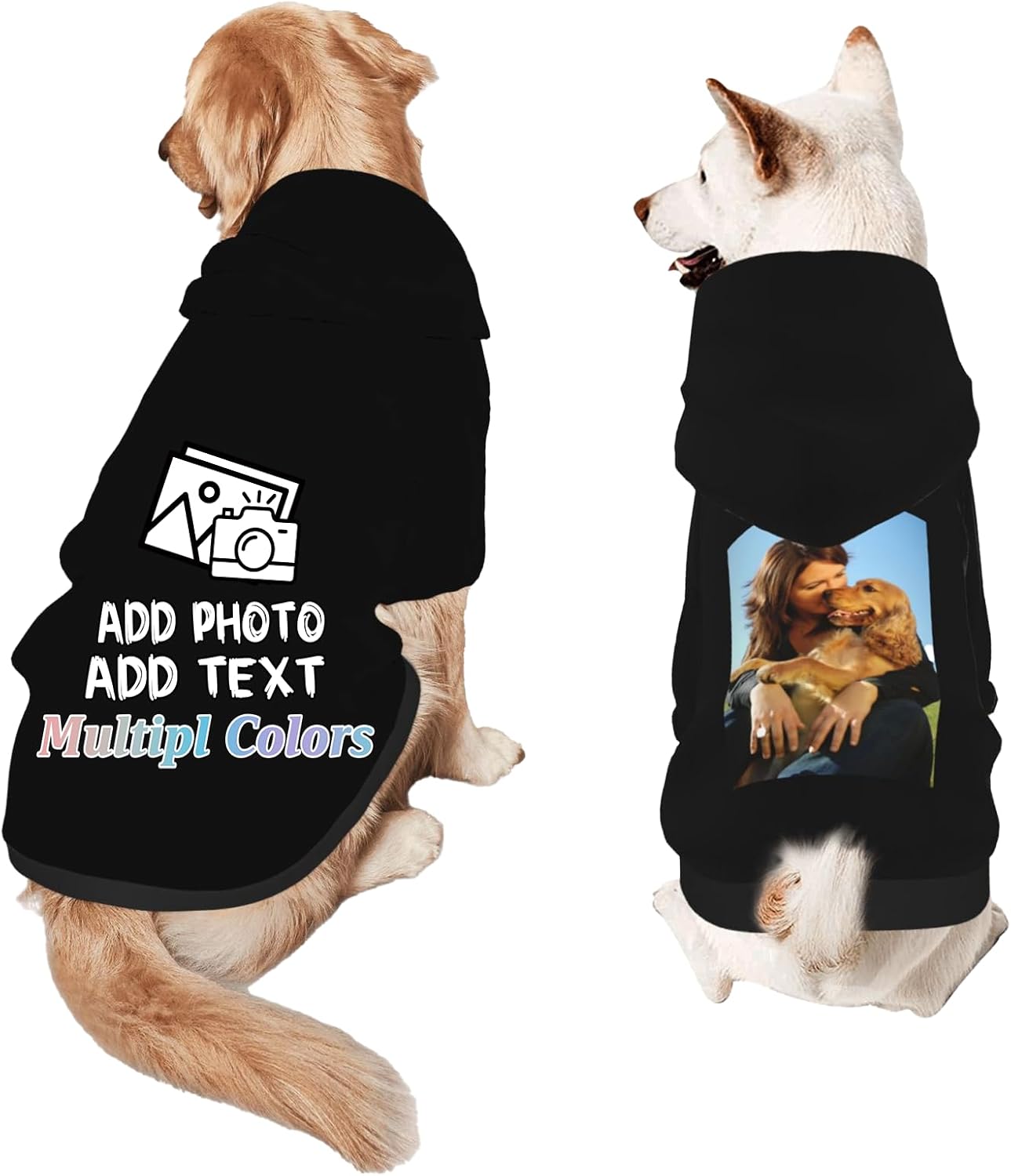 Custom Dog Hoodie Add Your Design Soft & Warm Personalized Photo Text Logo Name Dog Clothes for Puppy Sweatshirt Hooded for Small Medium Large Dogs Girl/Boy Cats Black