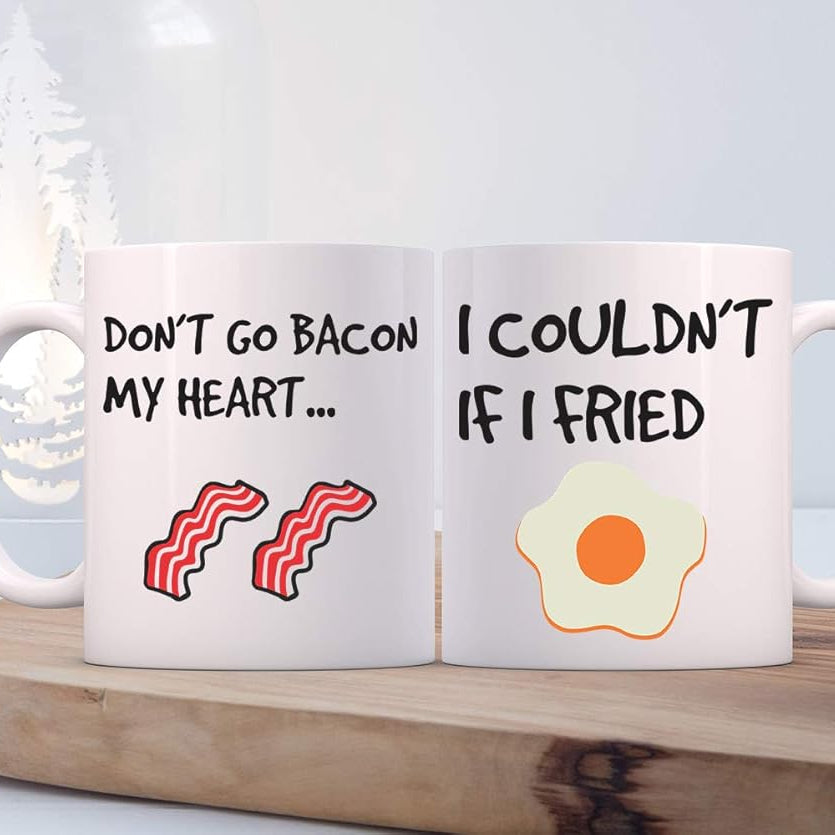 Don't Go Bacon My Heart, I Couldn't If I Fried - Mug Couples Sets - Funny His & Her Gifts - Husband and Wife Anniversary Presents - Wedding or Engagement Gift