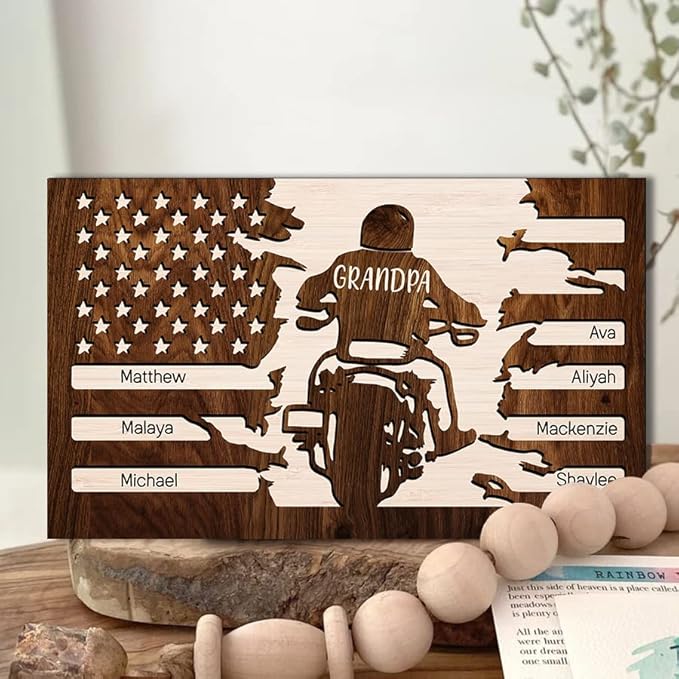 Personalized gifts for Grandpa Biker Flag Canvas , Motorcycle Grandpa gifts wall art print, Father day, Dad signs for home decor, Papa wall decor gift/6
