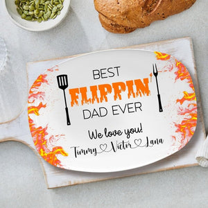 Best Flippin' Dad Ever Grilling Gifts for Men, Custom Platter Plates For Dad Papa Decorative Serving Tray Outdoor Indoor Grill Dad Gifts, Daddy's Grilling Plate