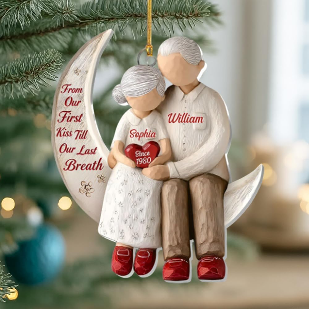 Personalized from Our First Kiss Till Our Last Breath Acrylic Ornament, Custom Love Keepsake, Romantic Couples Gift, Anniversary Christmas Decoration