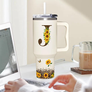 Personalized Birthday Gifts For Women - Sunflowers Monogrammed Cup For Boss Day, Christmas - Customized Gifts For Women, Mom, Wife, Coworkers, Boss Lady, Her - Custom Tumbler With Handle