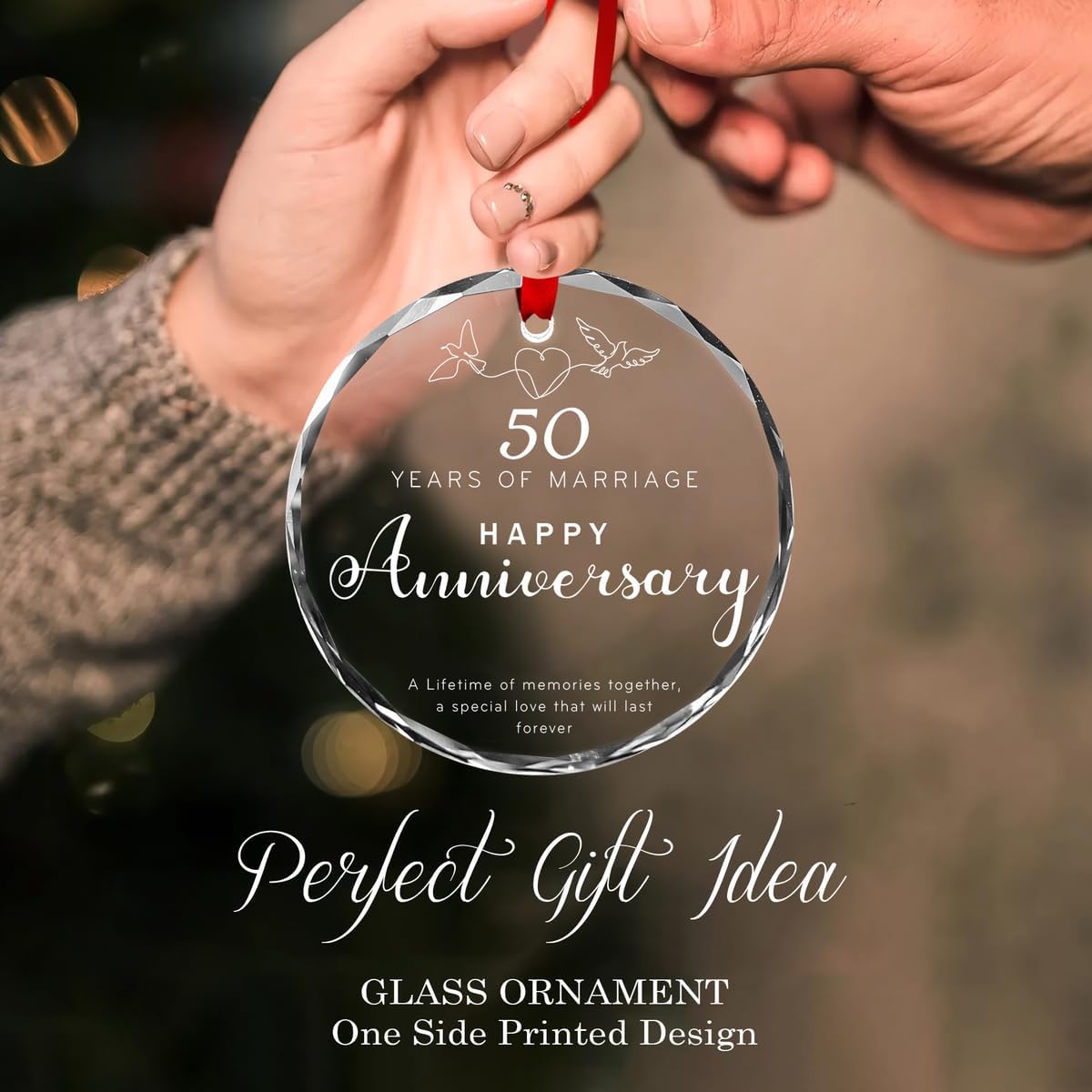 50th Wedding Anniversary Christmas Ornament 2025, 50th 60th 70th for Parents Wife Husband, Happy 50th Wedding Anniversary Crystal Ornament, Golden 50 Years of Marriage Gift for Couple