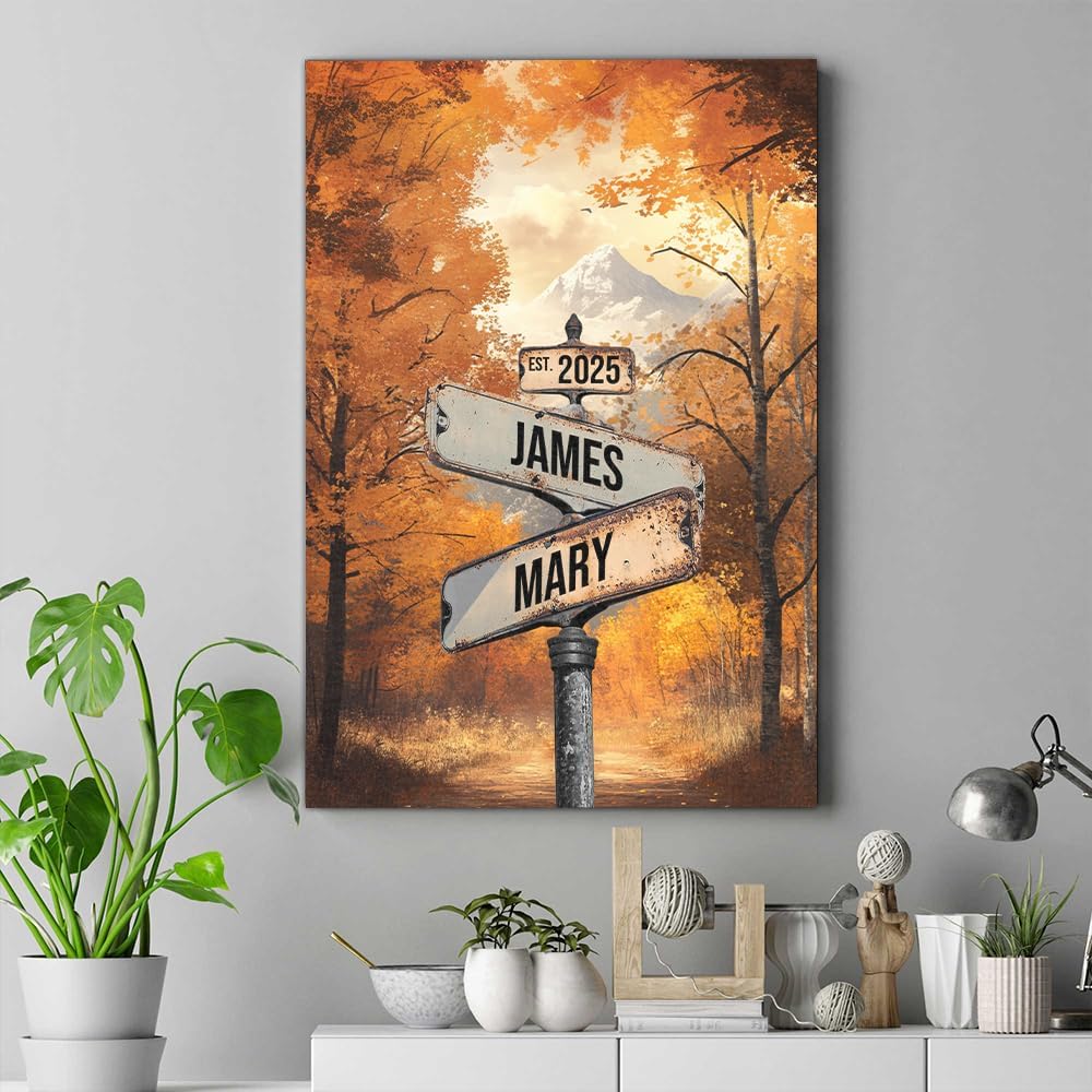 Personalized Crossroads Street Sign Wall Art for Couples, Anniversary Canvas for Couple, Gift for Valentines Day, Girlfriend Boyfriends Gifts, Custom Poster for Wife and Husband