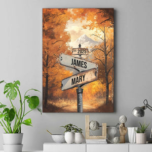 Personalized Crossroads Street Sign Wall Art for Couples, Anniversary Canvas for Couple, Gift for Valentines Day, Girlfriend Boyfriends Gifts, Custom Poster for Wife and Husband