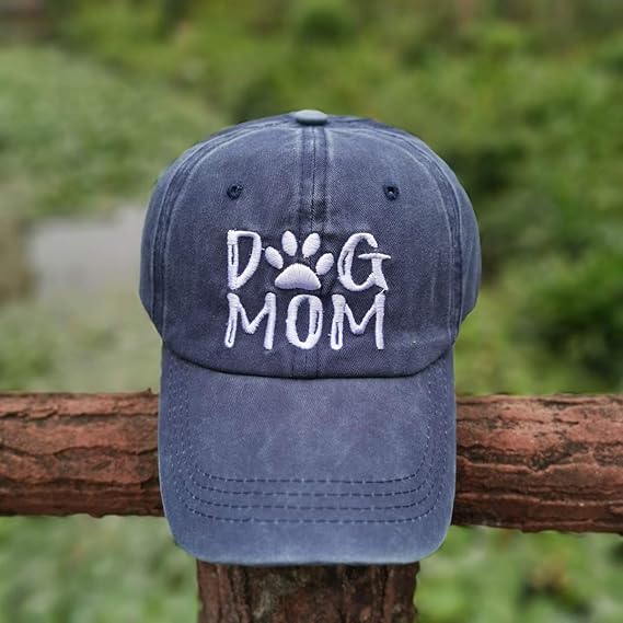 Women's Embroidered Dog Mom Hat Adjustable Denim Baseball Cap