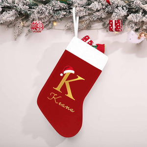 Christmas Stockings Personalized Monogram Initial Human Christmas Stockings Durable Christmas Ornament Bag for Family Decorations Green Letter