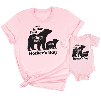 Our 1st Mother's Day Shirt, Mommy and Me Shirts, Matching First Mother's Day Outfits, Customizable with Names and Date, Baby Bodysuit and Mom Shirt Set, Mother's Day Gift Idea