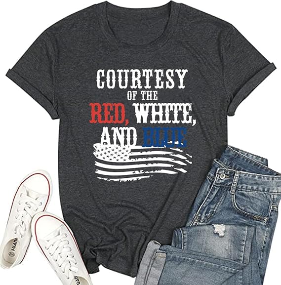 4th of July Shirts Women American Flag Patriotic T-Shirts USA Star Stripes Graphic Tee Tops