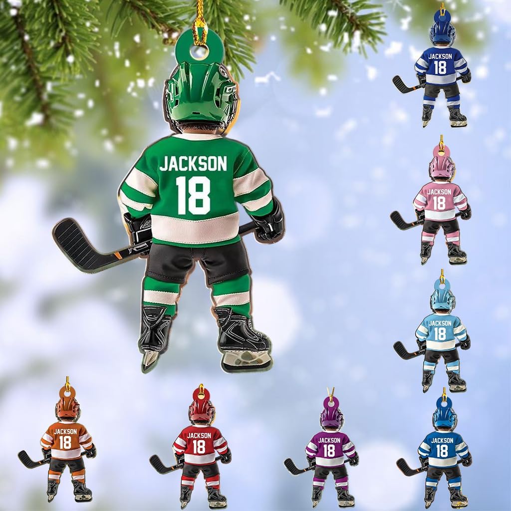 Personalized Hockey Ornament 2025, Custom Acrylic Christmas Ornament with Name & Number, Customized Xmas Tree Decoration, Gift for Hockey Fans, Xmas Decor