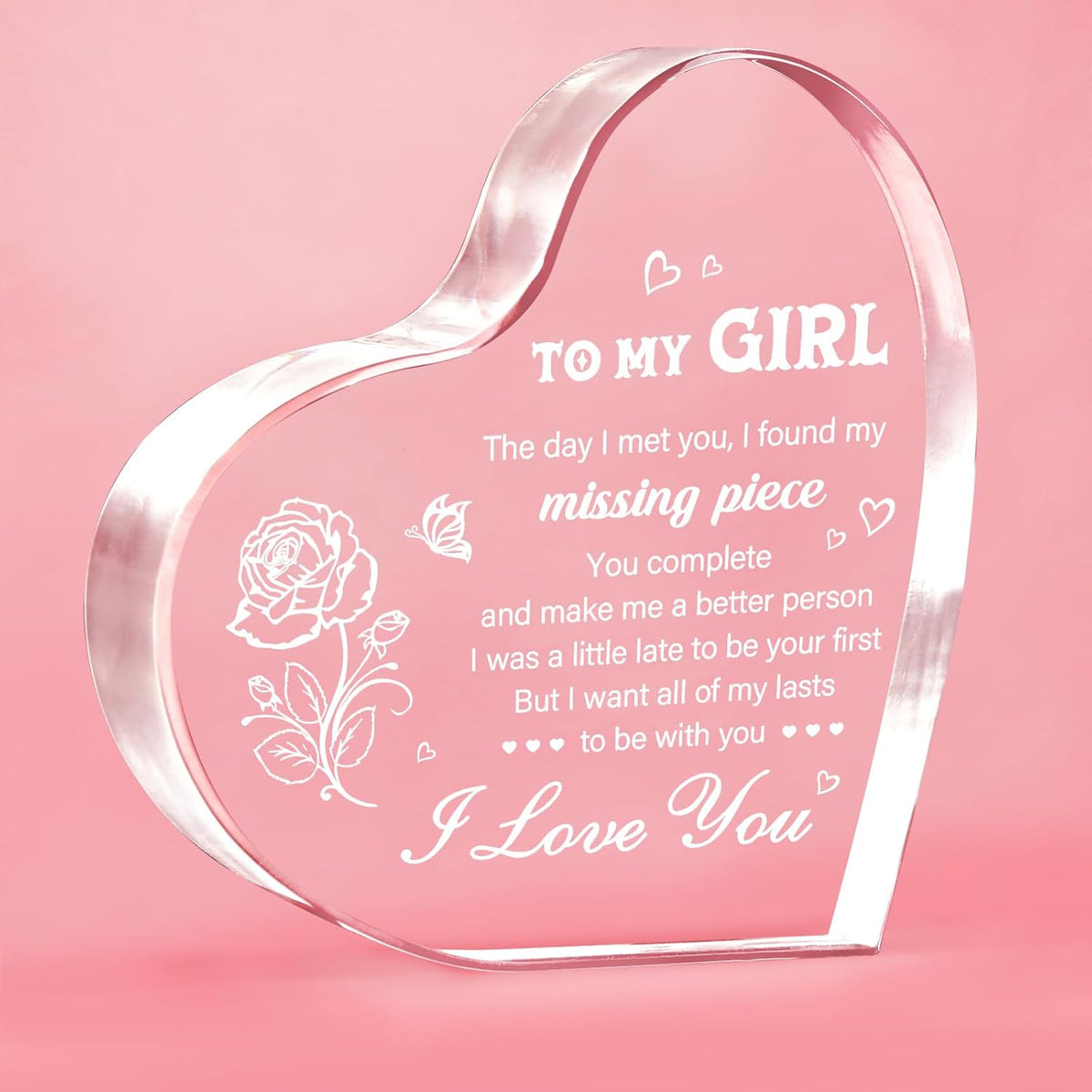 Gifts for Girlfriend, Valentine's Day Gifts for Her - To My Girl Heart Shaped Acrylic Plaque - Birthday Gifts for Girlfriend Wife, I Love You Gifts for Her Anniversary Gf Gifts