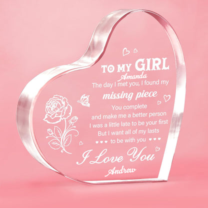 Gifts for Girlfriend, Girlfriend Birthday Gifts Ideas, To My Girl Heart Shaped Acrylic Block, I Love You Presents for Her, Valentines Day Christmas Idea for Her GF Wife