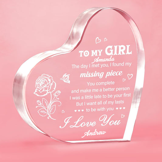 Gifts for Girlfriend, Girlfriend Birthday Gifts Ideas, To My Girl Heart Shaped Acrylic Block, I Love You Presents for Her, Valentines Day Christmas Idea for Her GF Wife