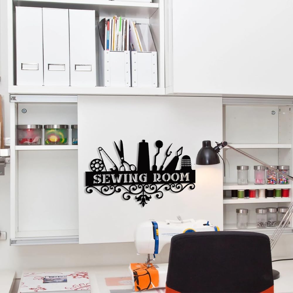 Custom Sewing Sign, Quilting Decor - Custom Name's Sewing Room Metal Sign for Mom, Grandma - Home Sewing Room Wall & Tabletop