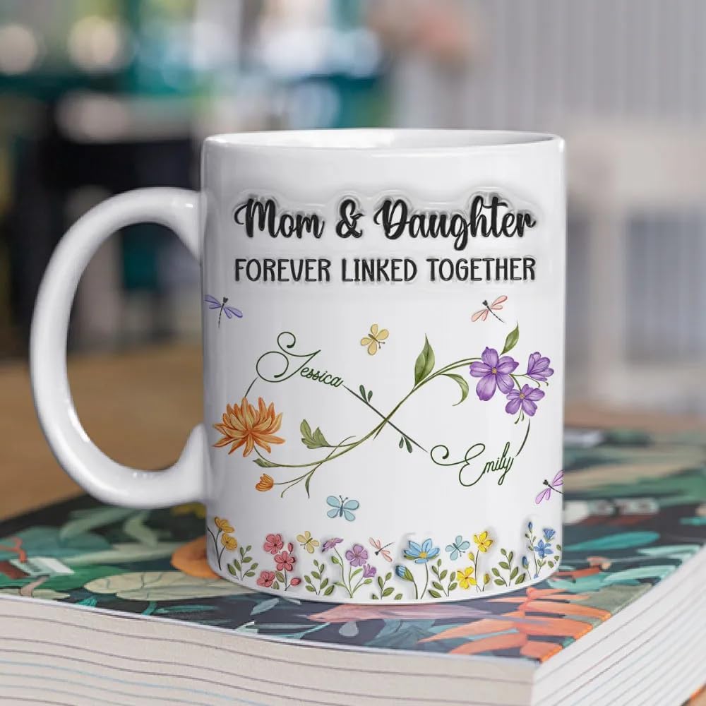 Mothers Day Mug Mom And Daughter Forever Linked Together Coffee Cup Personalized 3d Inflated Effect Printed Mug With Kids Name Gifts For Mom Mama Grandma Nana Gift From Daughter Son