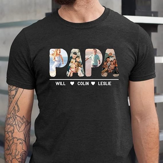 Personalized Papa Dad Gifts Custom Photo and Name - Funny New Dad Shirt for Papa, Grandpa