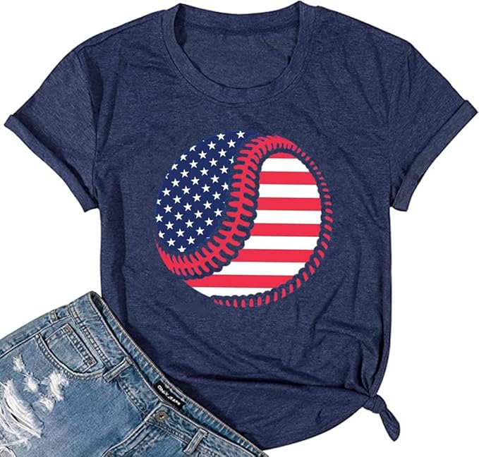 4th of July Shirts Women American Flag Patriotic T-Shirts USA Star Stripes Graphic Tee Tops