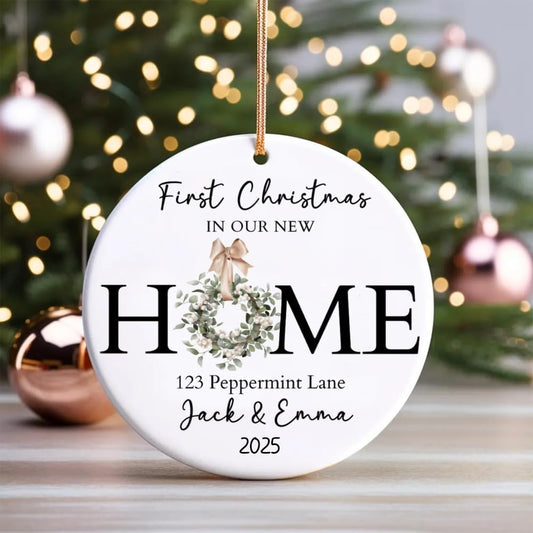 Personalized First Christmas in Our New Home Ornament, Custom New House Ornament with Address or Photo, Housewarming Gift, Couples Keepsake, Realtor Client Gift