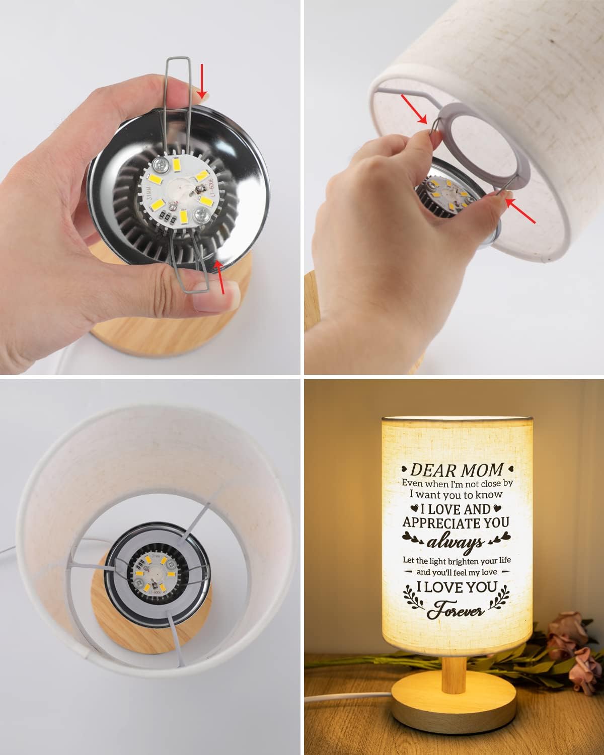 Gifts for Mom from Daughter Son, Mom Gifts for Birthday Fabric Lamp, Birthday Gifts for Mother Table Lamp with Wooden Stand