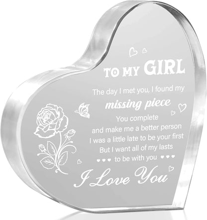 Gifts for Girlfriend, Girlfriend Birthday Gifts Ideas, To My Girl Heart Shaped Acrylic Block, I Love You Presents for Her, Valentines Day Christmas Idea for Her GF Wife