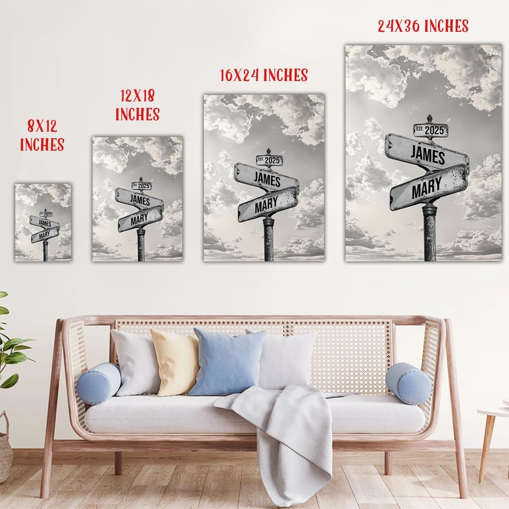 Personalized Crossroads Street Sign Wall Art for Couples, Anniversary Canvas for Couple, Gift for Valentines Day, Girlfriend Boyfriends Gifts, Custom Poster for Wife and Husband
