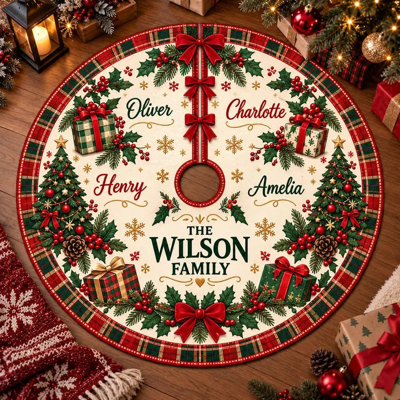 Personalized Family Names Christmas Tree Skirt: Custom Plaid Border Holiday Decor 61c932a4-8f84-4d9a-89d0-041267e678f5-DRE-5-.webp
