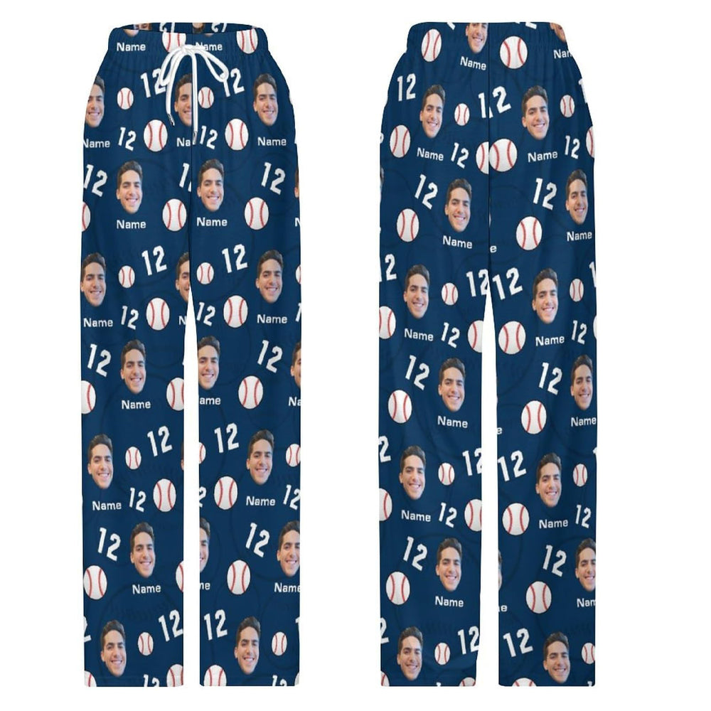 Custom Baseball Pajamas Pants for Men, Personalized Face Photo Pajama Bottoms, Gifts for Baseball Lover Players Coach