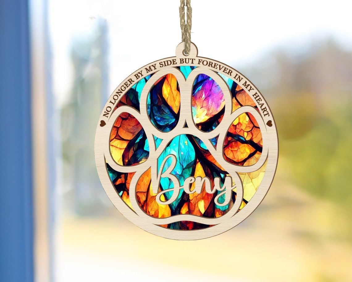 Personalized Dog Suncatcher Memorial Ornament, Dog on Moon for Suncatcher Gifts, Memorial Gift Loss of Dog, Gifts for Dog Lovers Loss of Dog, Memory Remember Dog, Sympathy Dog Window