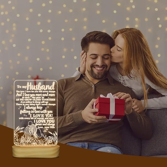 to My Husband Gifts from Wife,3D LED Light I Love You Night Light for Men Him Valentines Birthday Anniversary Romantic Ideal Gift