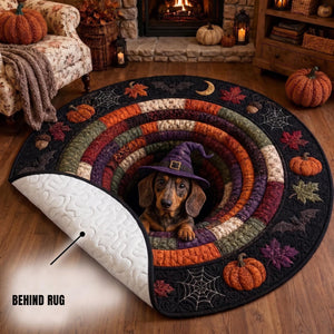3D Dachshund Halloween Round Rug, Cute Witch Dog Optical Illusion Carpet, Spooky Fall Quilted Floor Mat, Wiener Dog Halloween Decor Gift 61d182a0-1500-4cce-a392-921464b801fb-3.jpg
