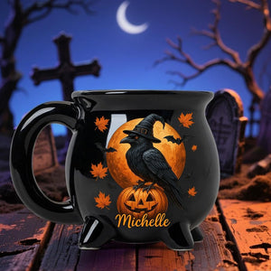 Personalized Raven Crow Witch Cauldron Mug, Personalized Birthday Gifts For Besties, Sisters, BFF, Family, Yourself, Witching You a Wicked Brew, Halloween Tea Cups Woman Wiccan Gifts, Witch Mug