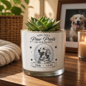 Pet Memorial Planter – You Left Paw Prints On Our Hearts (Photo-to-Sketch) - Personalized Mini Glass Plant Pot 61e5b73b-c02a-4785-8bf5-00552cb6bef4.jpg